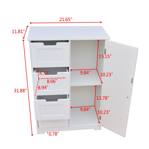 Single Door Bathroom Storage with 4 Drawers White Wish