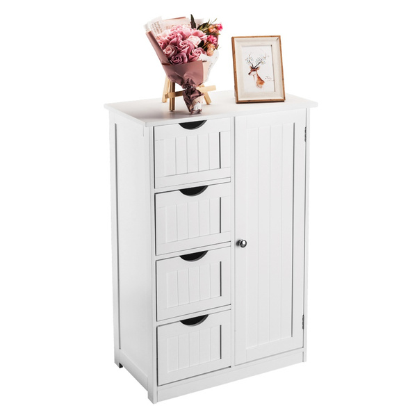 Single Door Bathroom Storage Cabinet with 4 Drawers White | Wish