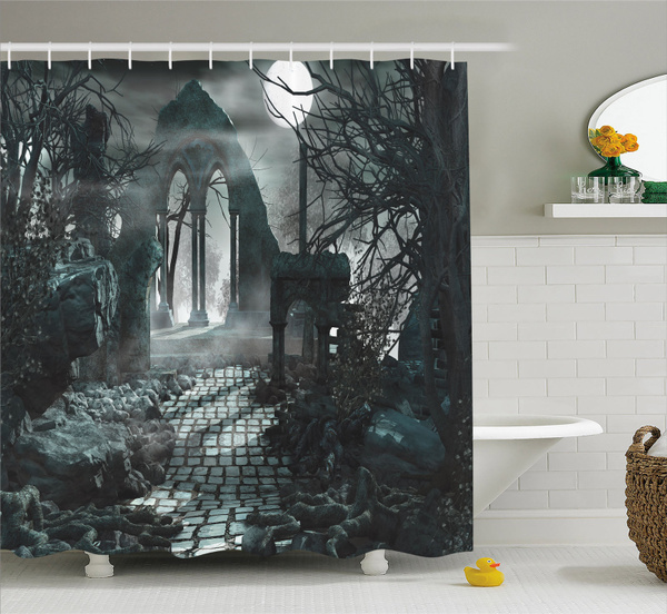 Gothic Shower Curtain Moon View In Scary Dark Print For Bathroom Wish Gothic Shower Curtain Moon View In, Gothic Shower Curtain