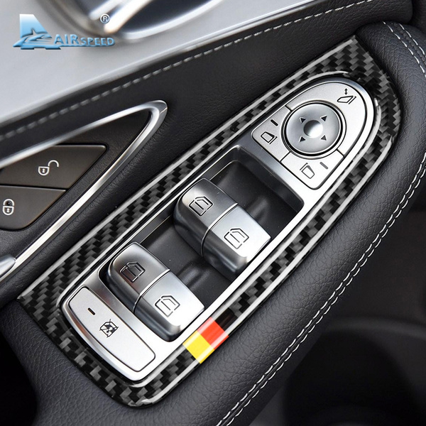 LHD For Mercedes Benz W205 C Class C200 C300 GLC Accessories Carbon Fiber Car Interior Window Switch Trim Covers | Wish
