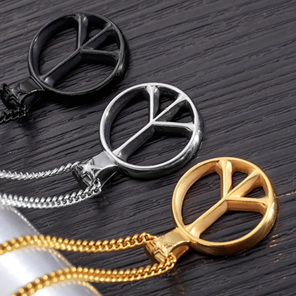 Metal Color: only Pendant Davitu Wholesale 10pcs Hippie Stainless Steel Peace Sign Charm Pendant Necklace for Men Steel Jewelry ST035