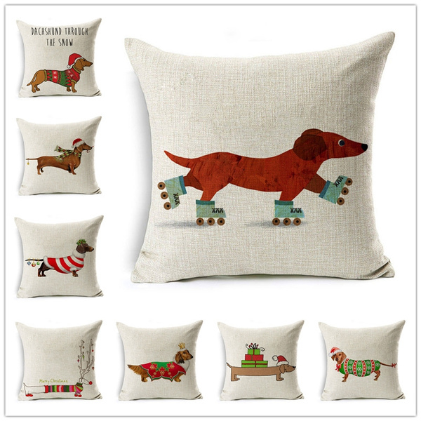 Christmas Dachshund Cushion Cover Dog Throw Pillowcas Pillow Case Home Car Decor 