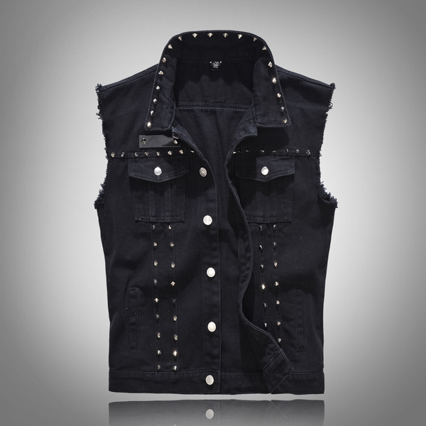 Mens Denim Vest Jeans Biker Jacket 