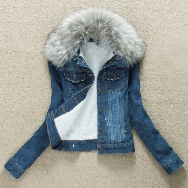 Women Fleece Lined Sherpa Denim Jacket 