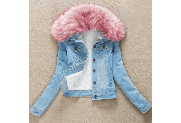 Pink fur 2024 lined denim jacket