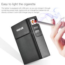 Cigarette Dispenser Storage Box Flip Cigarette Case 20 Loaded High Capacity with Detachable USB Rechargeable Cigarette Lighter 