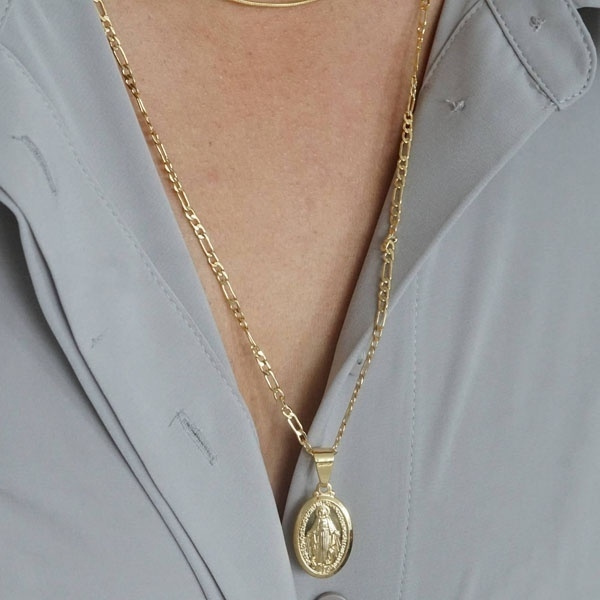 Oval Gold Filled Virgin Mary Necklace – Vedern