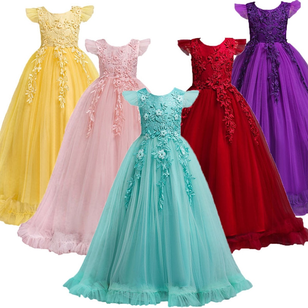 Cheap 4-14 years Long Pageant Formal Evening Dresses For Girls Children  Lace Bridesmaid Prom Gowns Tulle Flower Girl Birthday Wedding Party Dress |  Joom