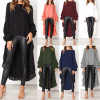 womens ruffle high low asymmetrical short sleeve bodycon tops blouse shirt dress