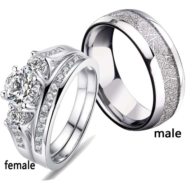 2 Rings Sz6-13 Couple Rings His and Hers Rings Titanium Steel Mens ...