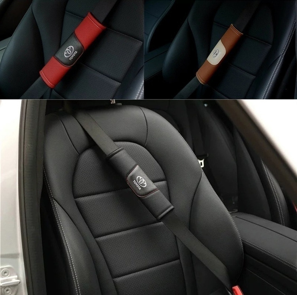 2pcs/set Genuine Leather Car Seat Belt Shoulder Cushion Cover Pad fit for  Toyota