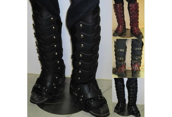 Medieval Leather Leg Armor Vintage Warrior Gothic Greaves Cosplay Accessories 