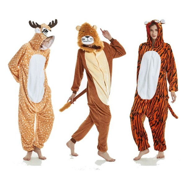 men and women's Animal Pajamas Flannel Kigurumi Animal Onesie Deer Lion  Tiger jumpsuit Pyjamas Cosplay Costume Sleepwear Sleepsuit Winter Warm  Casual Homewear | Wish