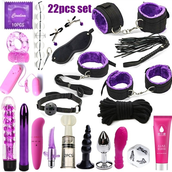 2018 adult Sex Toys For Couples BDSM Bondage Sex Kit Leather Handcuffs Fetish Adult Restraints Bondage Vibrator Sex Toys for Women Men