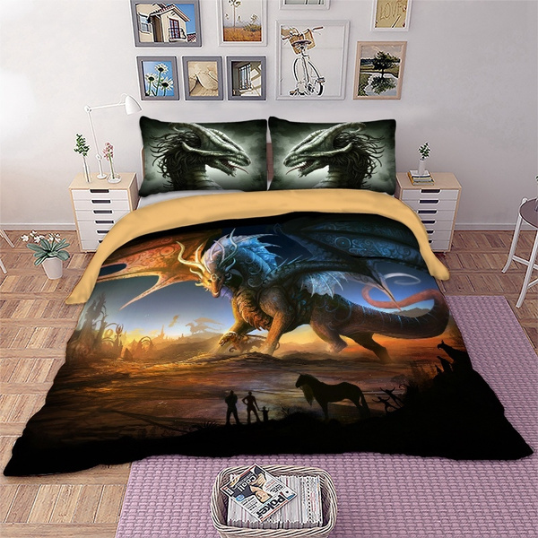 3D Animals Duvet Cover Dragon Bedding Set with Pillow Cases Single Double King 