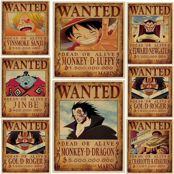 18 New Vintage Anime Wanted One Piece Poster Figure Collection Luffy Jack Roger Kraft Paper Wish