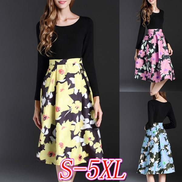 round neck printed skater dress