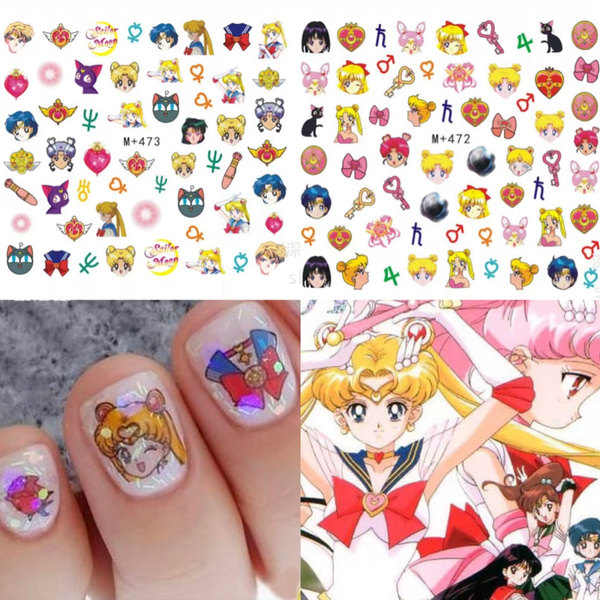 2pcs Set Sailor Moon Art Waterproof Nail Stickers Beautiful Painted Nails Wish
