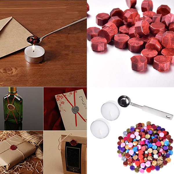 230 Pieces Octagon Wax Seal Beads Stamp Sealing Wax Beads Melting Spoon Kits 