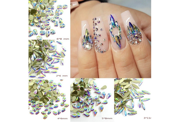 20pcs 3D Flatback Drop Horse Eye Nail Art Beads Colorful Glitter  Rhinestones Flat Shaped Acrylic Beads