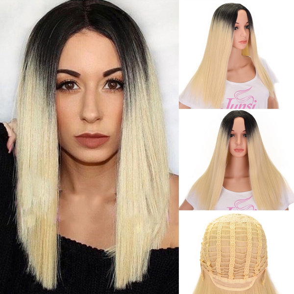 Fashion Ombre Black Blonde Wig Long Straight Hair Wigs for Women Synthetic  Wigs 230g | Wish