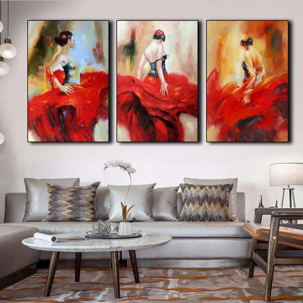 Red Dress Flamenco Dancer Impressionist Painting Amazing Spanish Dancer Oil  Painting On Canvas Wall Art Nordic Decor Beautiful Women Figure Painting