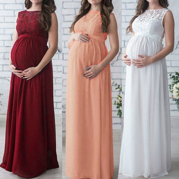 Egoísmo Estrictamente Arancel Vestido maxi largo de encaje de las mujeres embarazadas Vestido de  maternidad Apoyos de la fotografía Ropa | Wish