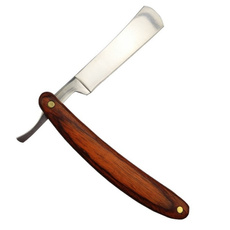 Vintage  Wood Handle Straight Edge Stainless Steel Barber Razor Folding Shaving Knife