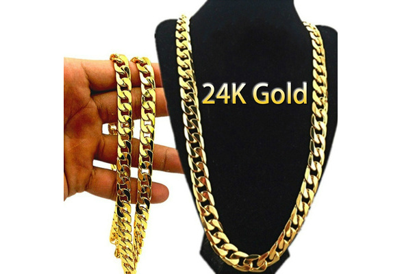 24k gold-plated Long Chain Necklace Men 
