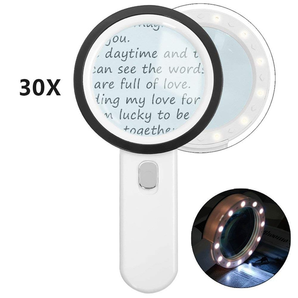 Magnifying Glass with Light, 30X Handheld Large Magnifying Glass 3 LED  Illuminated Lighted Magnifier
