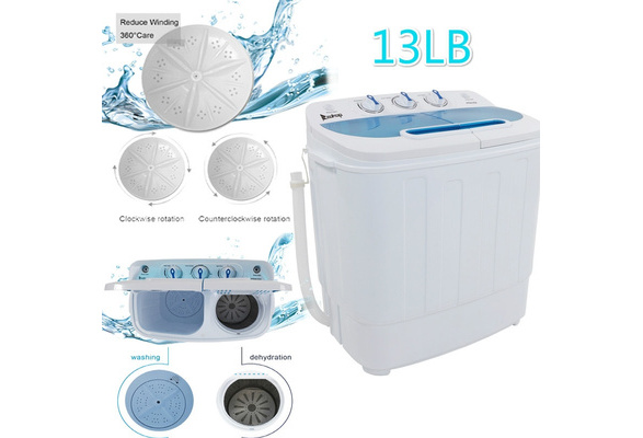 Portable Mini Washing Machine Compact Twin Tub 13lb Washer Spin & Dryer, White