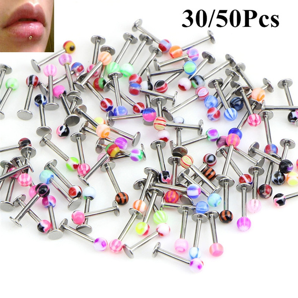 30/50PCS 16G Ball Lip Rings Labret Bars Stainless Steel Stud Body ...