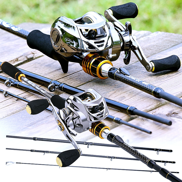 Fishing Rod Reel Combo 24 Ton Carbon Fiber 4 Piece Casting Rod and Baitcasting  Reel Freshwater Saltwater Lure Bass Fishing Sets