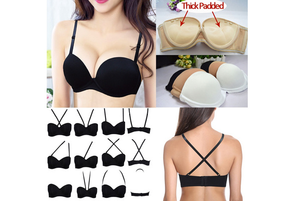 Women's Push Up Strapless Brassiere Convertible Underwire Thick Padded  Multiway Bra