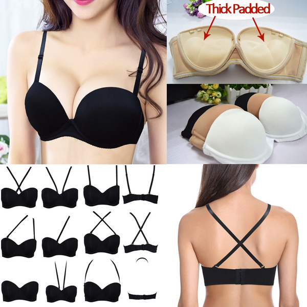 Women's Push Up Strapless Brassiere Convertible Underwire Thick Padded  Multiway Bra