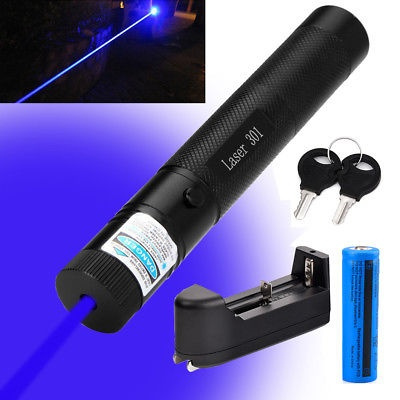20Miles Military Blue& Purple 405nm Laser Pointer Pen Visible Beam+18650&Charger 