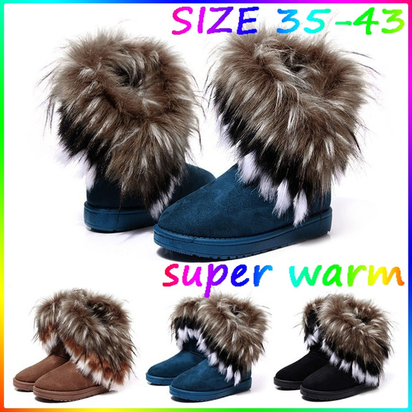 Womens Faux Fur Boots Suede Mid Calf 