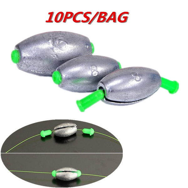 10pcs Lead weight Fishing Lead Sinker Mould Olive Shaped Middle Pass Removable 