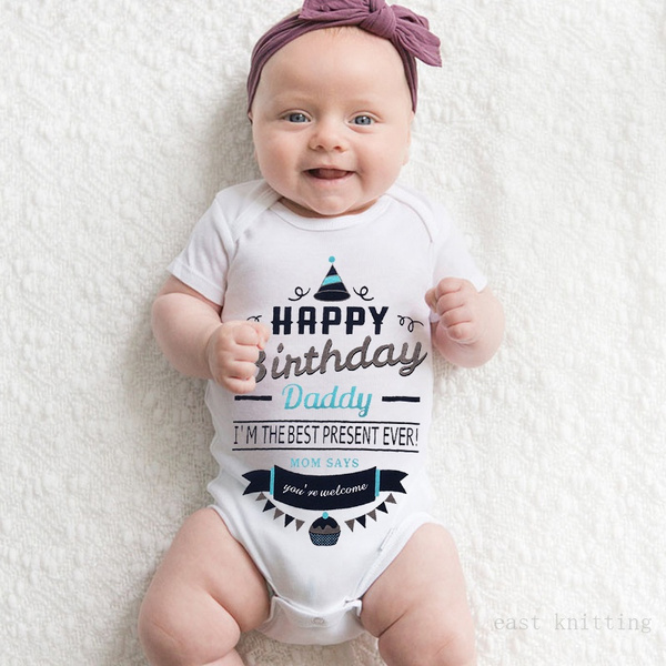 Happy Birthday Daddy High Quality Kids Baby Onesie Letter Print Soft Short Sleeve Newborn Palysuit Bodysuit