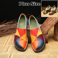 New Fashion Women's Leather Flat Shoes Patchwork Female's Slip on Casual Comfortable Loafers Driving Shoes Plus Size 35-42