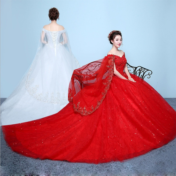 red white wedding dress