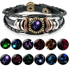 12 Constellation Beaded Leather Bracelets Charm Bracelets Women Men Fashion Jewelry Accessories Gifts