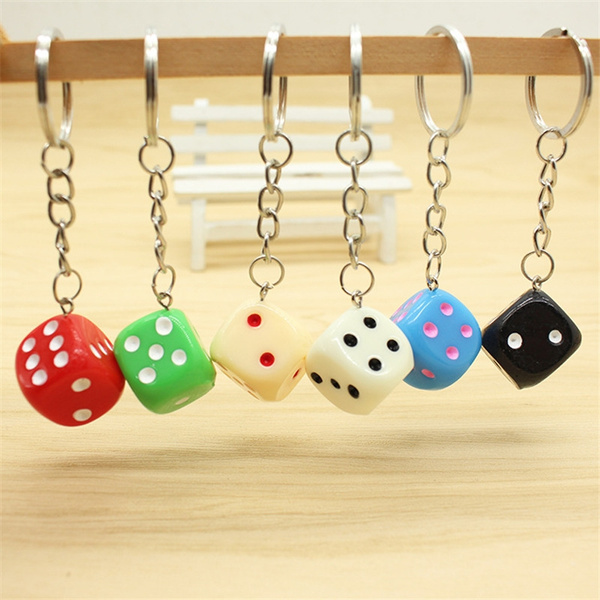 2 Pcs Creative Resin Cute 3D Dice Keychain Simulation Bag Car Pendant