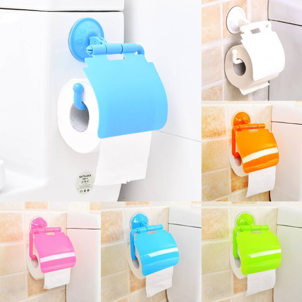 Wall Mounted Suction Cup Plastic Bathroom Toilet Paper Holder With Cover  Porta Papel Higienico Bathroom Accessories