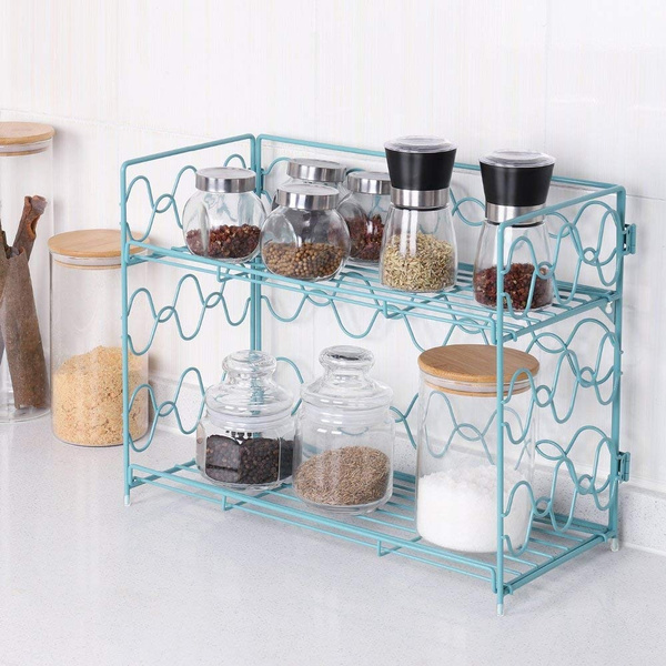 NEX 2 Tier Metal Spice Rack Wall Mount Countertop Spice Jars Organizer ...