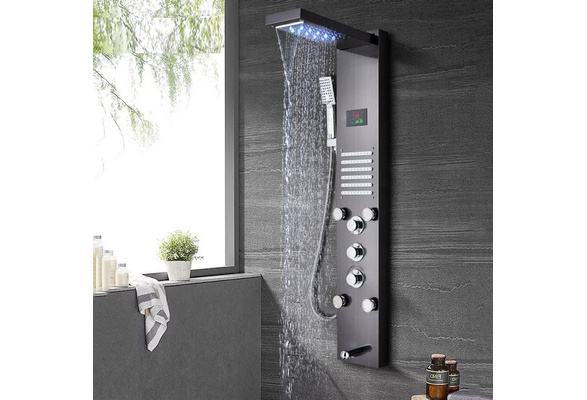 Black Colors Shower Panel Tower LED Rain Waterfall Massage System Mixer Tap 
