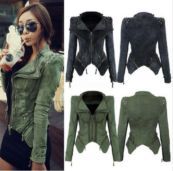 Rivet motorcycle jacket zipper denim jacket Wish
