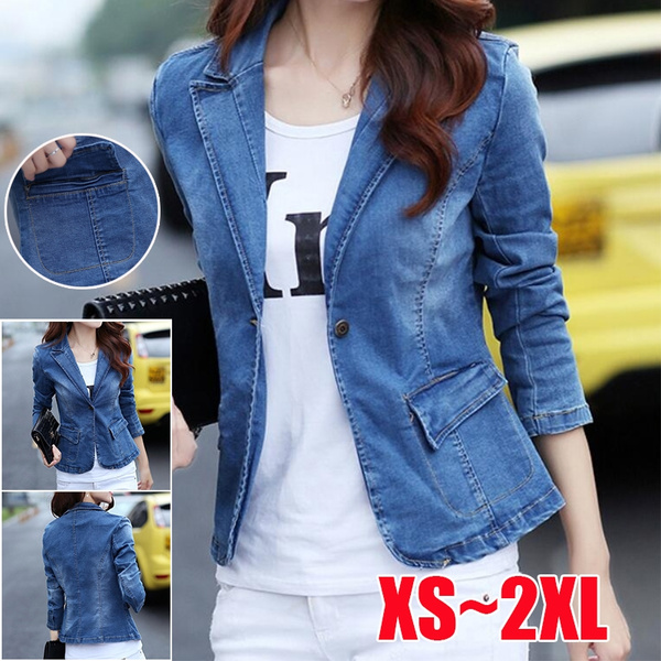 Woman Jeans Blazers Slim Denim Jacket 