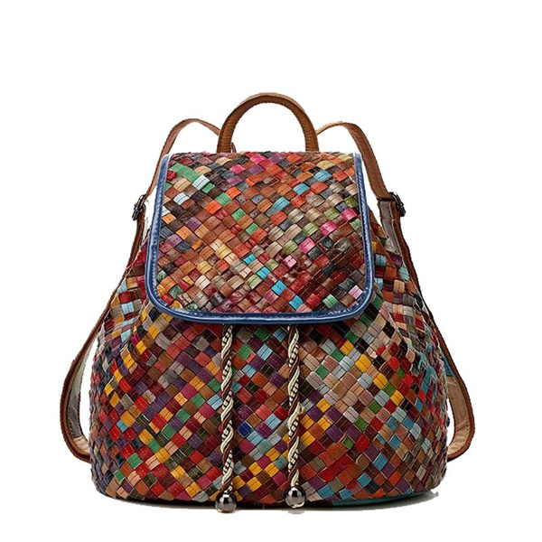 Designer Colorful Women Genuine Leather Backpack Backpack Handmade Woven  Knitting Genuine Leather Backpacks Shoulder School Bag for Teenage Girls  Backpack | Wish