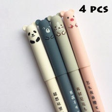 4 Pcs Pig Panda Mouse Bear Erasable Velvet Gel Pen Rollerball School Office Supply Student Stationery Pens 0.38 Mm Blue Ink